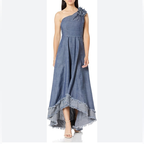 Trina Turk One Shoulder Denim Blue Dress, Size 6 - Picture 6 of 10
